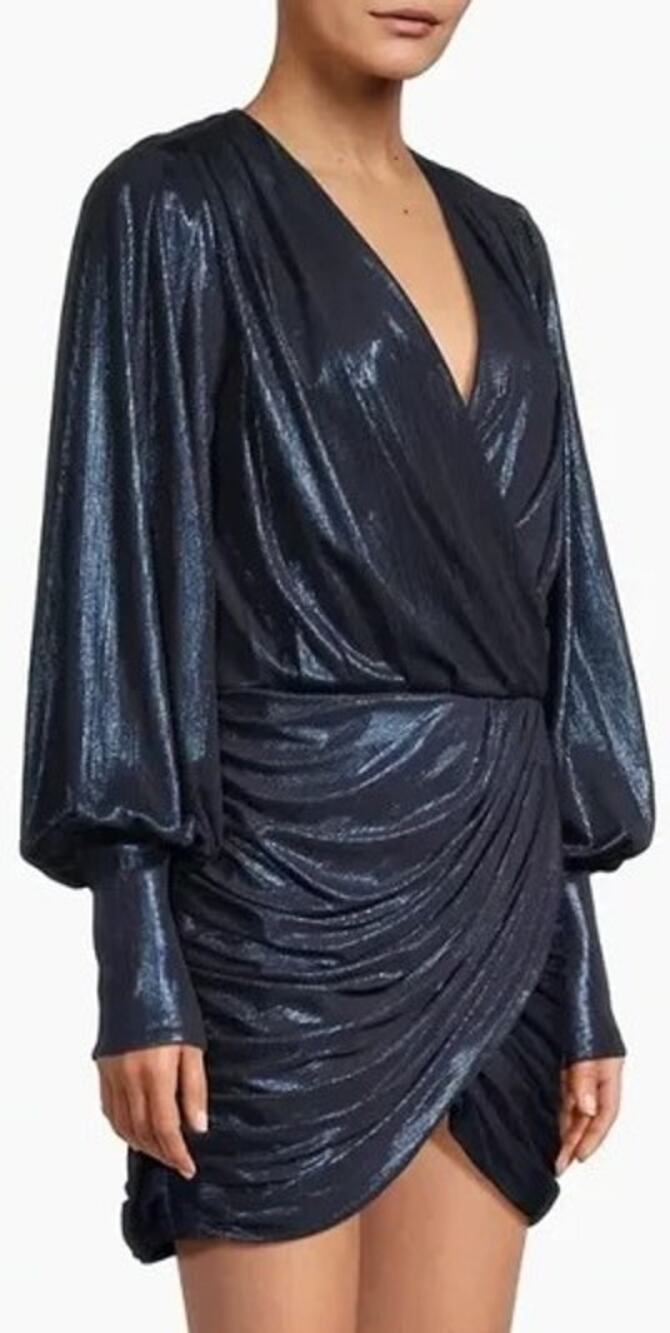 One 33 Social Gathered Lamé Mini Dress Metallic Navy Blue Womens Size 8